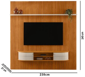 Painel TV 75 Pol 238cm Kalven e Bancada Suspensa Aurenzo Cinamomo/Off White M20 - D'Rossi