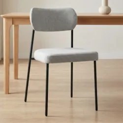 Cadeira Jantar Estofada Pé Metal Preto Kit 4 Lavy Linho Cinza S08 - Mp