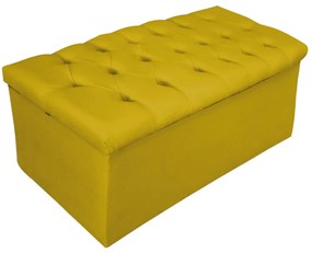 Recamier Baú Estofada Mel 90 cm Solteiro Com Capitonê Suede Amarelo - ADJ Decor