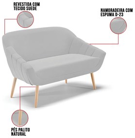 Namoradeira 02 Lugares Giovana Suede Pés Palito Natural D03 - D'Rossi - Cinza