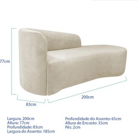 Kit Divã Recamier Orgânico França 200cm Lado Direito e 2 Poltronas Amore Bouclé