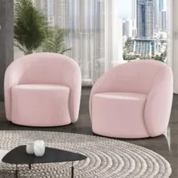 Poltrona Sala Giratória Redonda Kit 2 Steve Suede Rosa Bebê I01  - Mpo