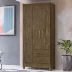 Guarda Roupa Solteiro 82cm 3 Portas Zeno Castanho Wood Z17   - Mpozena