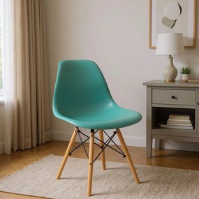 Cadeira para Sala de Jantar Eiffel Eames Azul Turquesa Base Madeira - D'Rossi