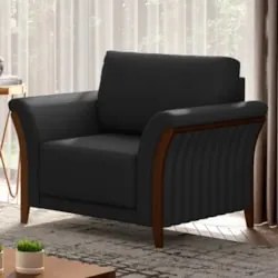 Poltrona Decorativa Sala de Estar 102cm Pés Madeira Roya Z32 PU Preto