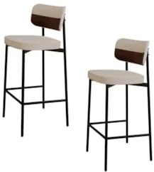 Banqueta Alta Bar Estofada Kit 2 Ella M25 Linho Areia/Marrom - Mpozena