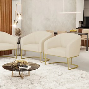 Cadeira Sala de Jantar Base Industrial Dourado Kit 2 Stella Linho D03 - D'Rossi - Bege