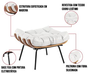 Kit 02 Puffs Costela Couro Branco Base Metálica Preto - D'Rossi