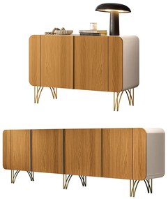 Conjunto Buffets Sala de Estar Bambino/Virginia MDP/MDF Pés em Aço Off White/Cinamomo G26 - Gran Belo