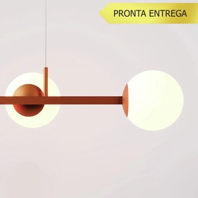 Pendente Jabuticaba Linear Long Retângular 26X20X120Cm Alumínio E Glob... (COBRE, FOSCO)