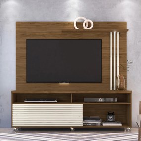Estante de TV 65 Pol 182cm com Rodízio para Sala Nerion M20 - D'Rossi - Naturale(fosco)/Off White(brilho)