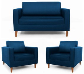 Conjunto Namoradeira + 2 Poltrona Gabriela Suede Azul Marinho