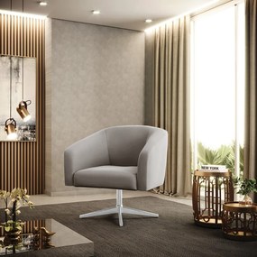 Poltrona Decorativa Giratória Cromada Kit 2 Stella Veludo D03 - D'Rossi - Cinza