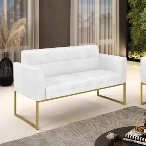 Sofá Namoradeira Elisa Corano Branco Base Metálica Industrial Dourado - D'Rossi