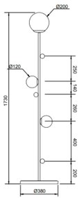 Luminária De Chão Graça 16X78X16Cm 03Xg9 Globo 12Cm - Usina 90031/3 (PT / CB-P - Preto Texturizado / Cobre Brilho Polido, Cristal (Transparente))