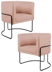 Kit 2 Poltronas Decorativas Base Aço Betina C-105 Linho Rosê - Domi
