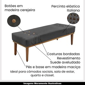 Recamier Decorativo 195cm Kors Suede Pés de Madeira Cinza G63 - Gran Belo