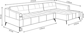 Sofá Bipartido Sala de Estar Kiara 352cm Chaise Direito Pés de Ferro Couro Marrom G52 - Gran Belo