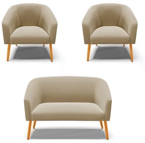 Namoradeira e 2 Poltronas Pé Palito Castanho Stella Suede Marrom Rato D03 - D'Rossi