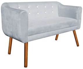 Kit 01 Namoradeira 02 Lugares e 02 Poltronas Julia Suede Cinza com Strass Pés Palito Castanho D'Rossi