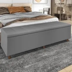 Recamier Baú Estofado King 193cm Horus Veludo Cinza Z04 - Mpozenato