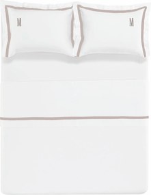Jogo de Cama Trussardi Cetim 300 Fios Vercelli Branco e Nocciola King