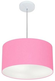 Lustre Pendente Cilíndrico Md-4099 Cúpula em Tecido 40x25cm Rosa Bebê - Bivolt