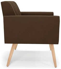 Poltrona Viena Gomada Suede Marrom Pés Palito Natural - D'Rossi