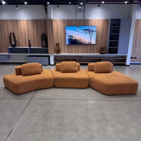 Sofá Ilha Sala de Estar 2 Módulos e Chaise Dakota Encosto Almofadas Soltas Bouclê Rústico Terracota G33 - Gran Belo
