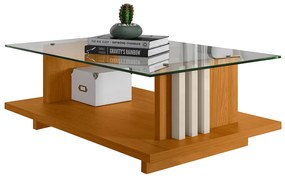 Mesa de Centro Para Sala Ripado Tampo de Vidro Mirezi M20 - D'Rossi - Cinamomo e Off White