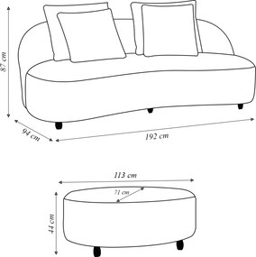 Sofá Living Sala de Estar Rocca 192cm com Puff Pés Madeira Linho Rústico Nude G92 - Gran Belo