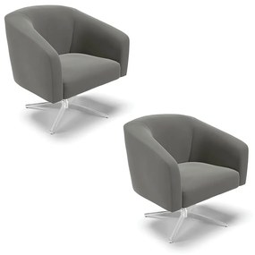 Poltrona Decorativa Giratória Cromada Kit 2 Stella Suede D03 - D'Rossi - Grafite