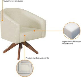 Kit 02 Poltronas Decorativas Sala de Estar Recepção Luiza Base Giratória de Madeira Suede - ADJ Decor