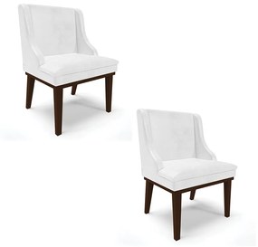 Kit 02 Cadeiras de Jantar Liz Corano Branco Base Fixa Madeira Tabaco D03 - D'Rossi