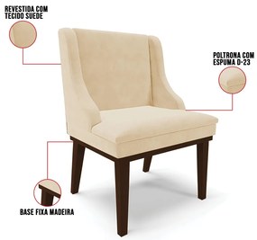 Cadeira de Jantar Liz Suede Base Fixa Madeira Tabaco D03 - D'Rossi - Bege