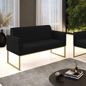 Sofá Namoradeira Base Industrial Dourado Marisa Linho Preto A79 D03 - D'Rossi