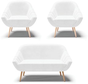 Kit 01 Namoradeira 02 Lugares e 02 Poltronas Giovana Corano Branco Pés Palito Natural - D'Rossi