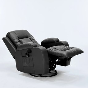 Poltrona do Papai Sala de Estar Giratória Reclinável Manual Austin Aquecimento Massagem PU Preta G94 - Gran Belo