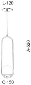 Pendente Oval C/ Globo 15X12X52Cm Metal E Vidro 1 X G9 Globo Ø12Cm|Old... (GRAFITE / COBRE BRILHO, FOSCO)