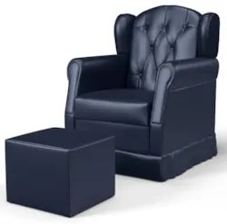 Poltrona de Amamentação Balanço e Puff Lucy Z39 Sintético Azul Marinho