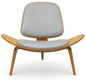 Poltrona Decorativa Base de Madeira Shell Sintético P01 - D'Rossi - Cinza