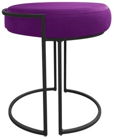 Puff Redondo Base Industrial Preto Kit 2 Love Suede - Roxo