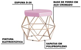 Puff Decorativo Base Gold Elsa Veludo Rosê G41 - Gran Belo