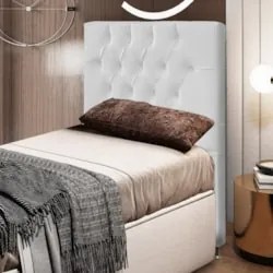Cabeceira Cama Box Solteiro 90cm Diamante Sintético Branco Z51 - Mpoze