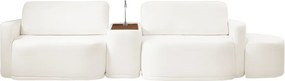 Sofá Sala Modulado 299cm com Puff Console USB Luminária Brumma Bouclê K01 - D'Rossi - Off White