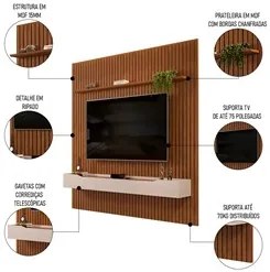 Painel para TV 75 Pol Ripado com Bancada Suspensa 250x240cm Pratisk D0