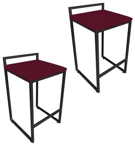 Conjunto 02 Banquetas Alta Lavinia Suede Base Preto - Vinho