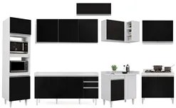 Armário de Cozinha Modulada de Canto 8 Peças CP07 Balcão Branco/Preto