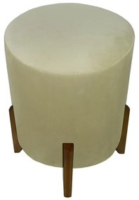 Puff Redondo Evo Peach em Veludo com Pés Escandinavo - Cru - Pequeno 35cm