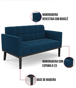 Namoradeira 2 Poltronas Base Madeira Fixa Pto Elisa Bouclê D03 - D'Rossi - Azul